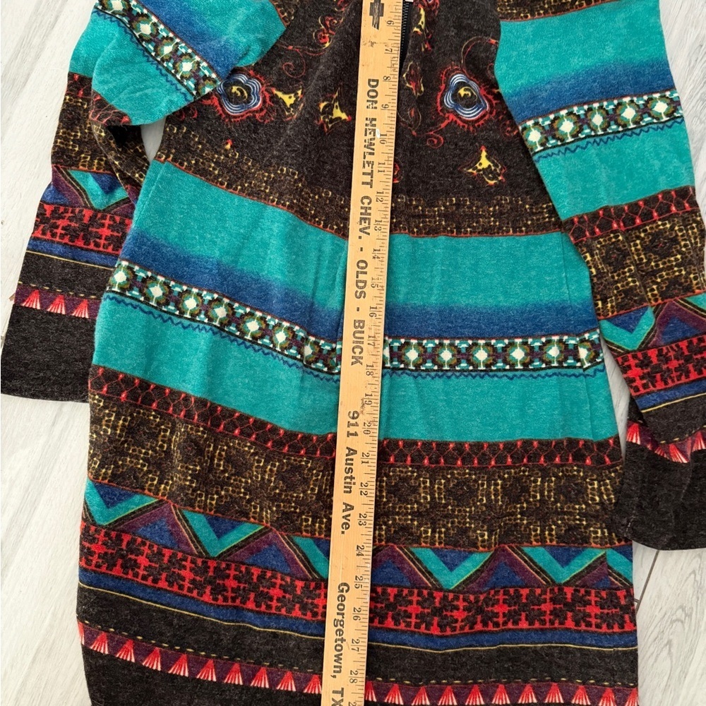 Y2K Aryeh Multicolor Striped Geometric Zip Front Long Sleeve Sweater Dress L - Picture 8 of 12